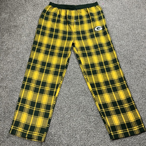 Green Bay Packers Pajama Pants Mens XL Yellow Flannel NFL Football Pockets - Picture 1 of 12